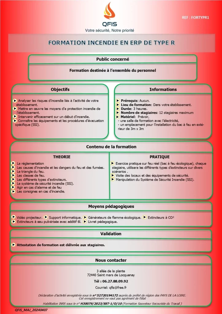 Formation incendie en ERP type R_QFIS